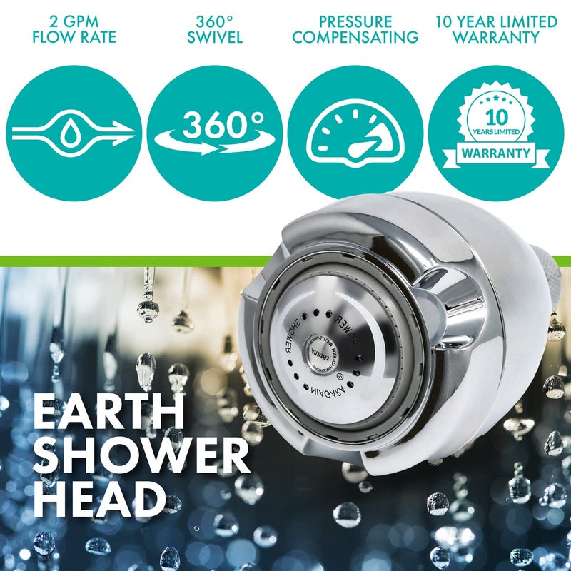 Niagara Conservation Earth Showerhead - Niagara Conservation | Energy & Water Saving Showerhead (2.0 GPM) High-Efficiency 3-Spray Chrome Fixed Shower Head (N2920CH) - Image 2